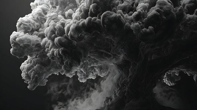 Dramatic Mushroom Cloud of Smoke Rising in Grayscale, Dark and Eerie Effect