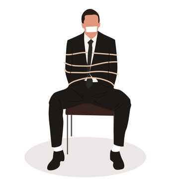 man's body tied to a chair.Kidnapped man vector illustration, tied up hostage businessman sitting at the chair