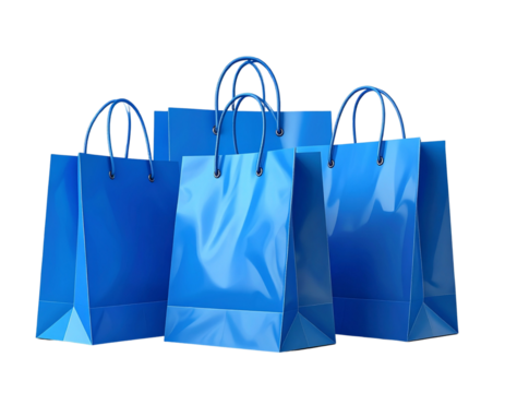 Modern Blue Shopping Bags in 3D Style – Retail Concept