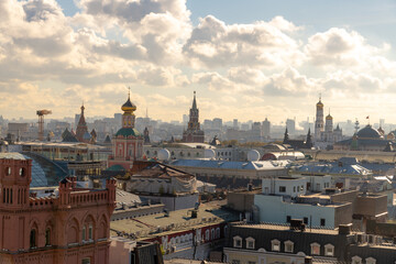Fototapeta premium Moscow cityscape view from a rooftop with historical buildings in sight