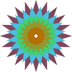 Geometric Mandala Design with Triangle Shapes and Vibrant Color Palette Art