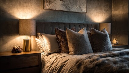 Luxury bedroom interior design offers a soothing and relaxing atmosphere, perfect for real estate marketing, hotel promotions, or interior design portfolios.