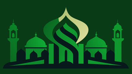 Green islamic mosque building illustration