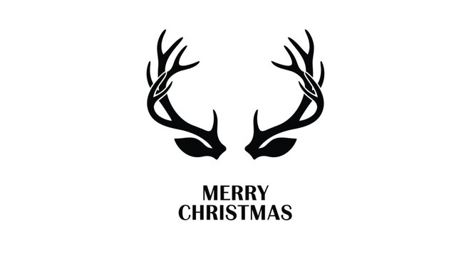 Minimalist black silhouette of reindeer antlers above merry christmas text on a white background