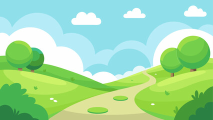 Obraz premium Cartoon landscape with path and greenery