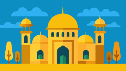 Illustration of a golden mosque and trees