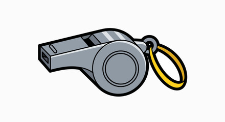 Classic Silver Whistle with Yellow Ring Illustration for Sports, Safety, and Alert Signals