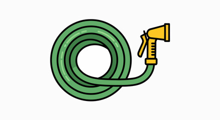 Essential Garden Watering Hose with Yellow Spray Nozzle Vector Illustration