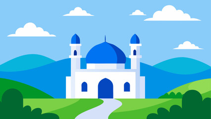 A mosque with a blue dome and white walls © ruposhi
