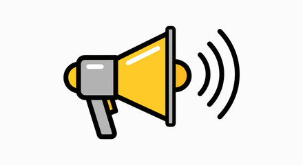 Loud and Clear Message: Vibrant Yellow Megaphone Icon with Sound Waves