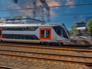 Passenger Train going through Summer Hill train station a suburban Sydney train Station NSW Australia