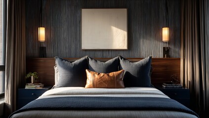 Experience serene luxury with this stylish bedroom showcasing modern design elements and warm inviting lighting, perfect for interior design inspiration