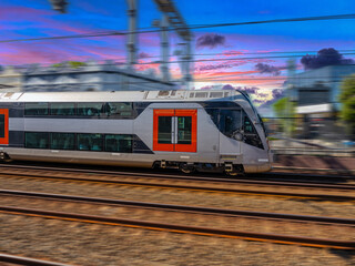 Passenger Train going through Summer Hill train station a suburban Sydney train Station NSW Australia