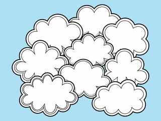 This image showcases a playful collection of blank speech bubble shapes on a soft blue background, ideal for creative notes, discussions, or adding context in various projects.