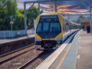 Passenger Train going through Summer Hill train station a suburban Sydney train Station NSW Australia