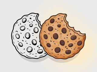 This image features two cookies, one bitten, showcasing a chocolate chip cookie and a lighter variant, symbolizing sweetness and indulgence in treats.