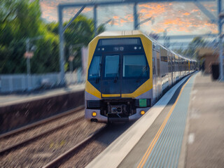 Passenger Train going through Summer Hill train station a suburban Sydney train Station NSW Australia