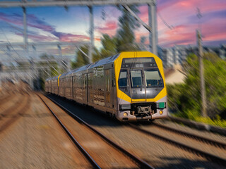 Passenger Train going through Summer Hill train station a suburban Sydney train Station NSW Australia