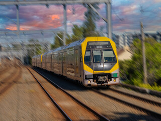 Passenger Train going through Summer Hill train station a suburban Sydney train Station NSW Australia