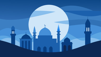Silhouette of mosque against the moonlit sky