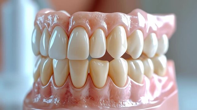 Detailed close up of a set of dentures on display.