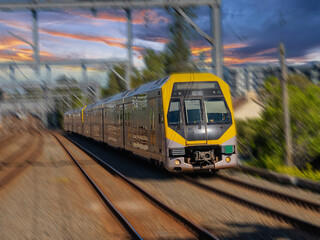 Passenger Train going through Summer Hill train station a suburban Sydney train Station NSW Australia