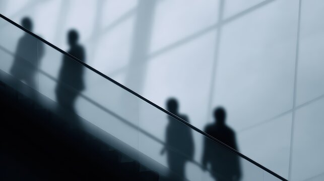 Business people climbing stairs to modern glass building, upward growth symbolism,