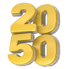Shiny 3D gold and silver numbers 2050, isolated, symbolizing future success, new year, and financial growth.