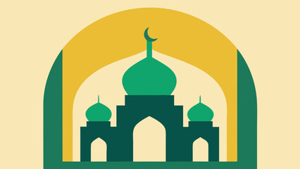 Illustration of a green mosque silhouette