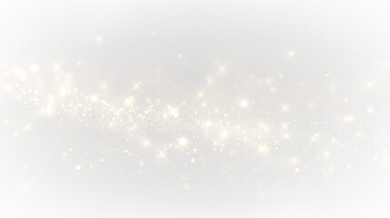Gold shine sparkle glitter wave light particles on a transparent background. Golden glowing dust texture with bright luxury glow, radiant luminous holiday magic celebration overlay
