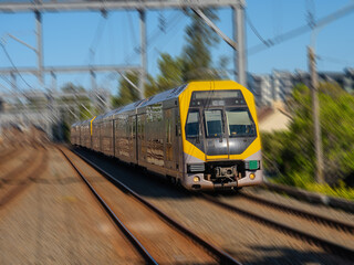 Passenger Train going through Summer Hill train station a suburban Sydney train Station NSW Australia
