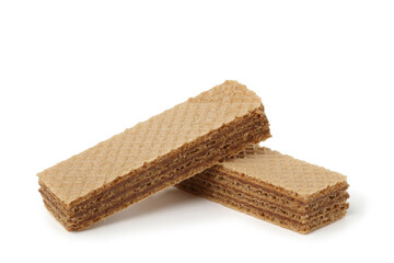 Sweet and crispy wafer snacks, stacked view reveals clear texture. isolated on white background.