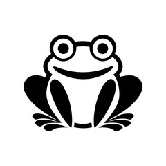 Illustration of a simple black and white frog art on transparent background