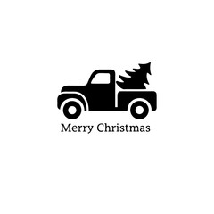 Silhouette truck carrying christmas tree design art on transparent background