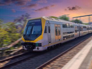 Passenger Train going through Summer Hill train station a suburban Sydney train Station NSW Australia