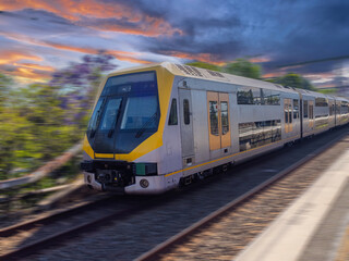 Passenger Train going through Summer Hill train station a suburban Sydney train Station NSW Australia