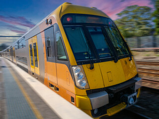 Passenger Train going through Summer Hill train station a suburban Sydney train Station NSW Australia