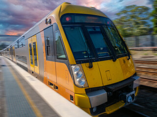 Passenger Train going through Summer Hill train station a suburban Sydney train Station NSW Australia