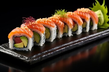 Minimalist Sushi Arrangement on Dark Slate Plate