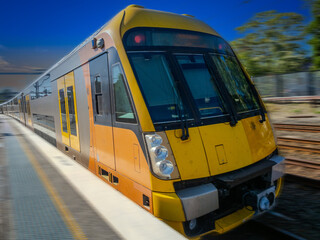 Passenger Train going through Summer Hill train station a suburban Sydney train Station NSW Australia