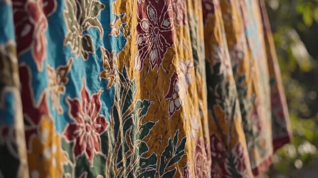 Colorful batik fabric hanging loosely