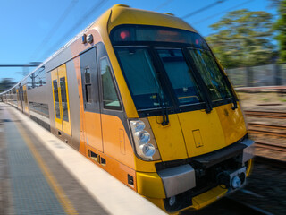 Passenger Train going through Summer Hill train station a suburban Sydney train Station NSW Australia