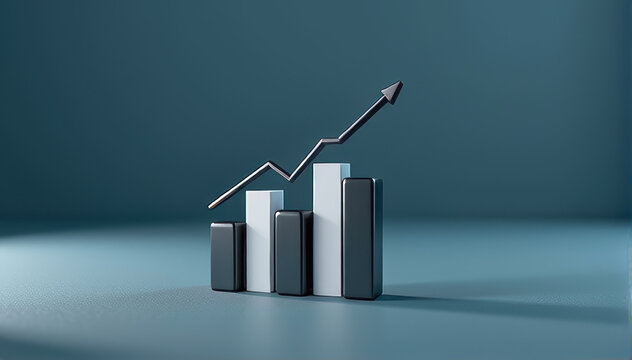 Rising bar chart with arrow showing growth and success in business, finance, and data analysis, symbolizing progress and positive trend in modern minimalistic style