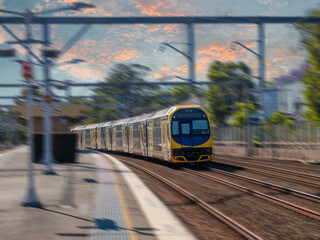 Passenger Train going through Summer Hill train station a suburban Sydney train Station NSW Australia