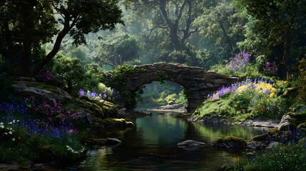 Tranquil Stone Bridge Amidt Verdant Wilderness: A Hiden Natural Sanctuary
