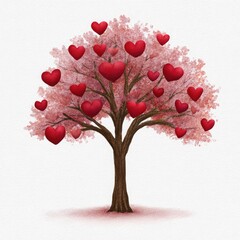 Red Heart Tree with Pink Blossoms hearts love