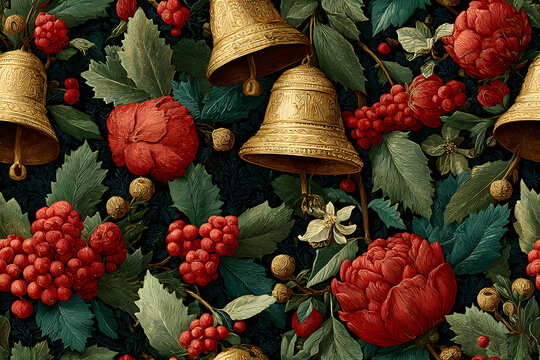 Festive bells holly pattern illustration background