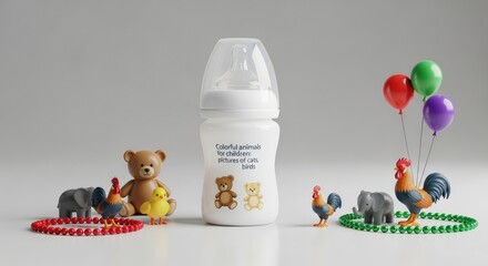 Obraz premium biberon,oyuncaklartoy, child, children, doll, object, baby, christmas, easter, vector, family, childhood, illustration, people, yellow, fun, holiday, love, color, celebration, kid, play