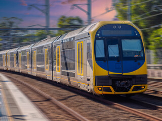 Passenger Train going through Summer Hill train station a suburban Sydney train Station NSW Australia