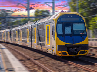 Passenger Train going through Summer Hill train station a suburban Sydney train Station NSW Australia